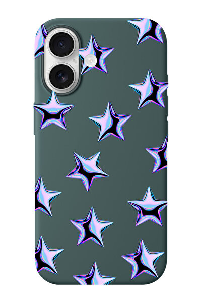 shoptocase iPhone 16 Uyumlu Mor Yıldızlar Desenli İçi Süet Silikon Telefon Kı...