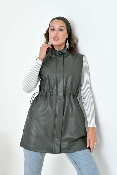 FTZ WOMEN Khaki Leather Women's Vest - 30927