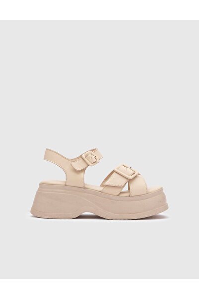 İLVİ Bretton Genuine Leather Women's Beige Sandals