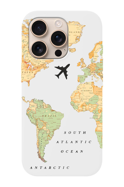 shoptocase iPhone 16 PRO Uyumlu Eski Dünya Haritası Desenli İçi Süet Silikon ...