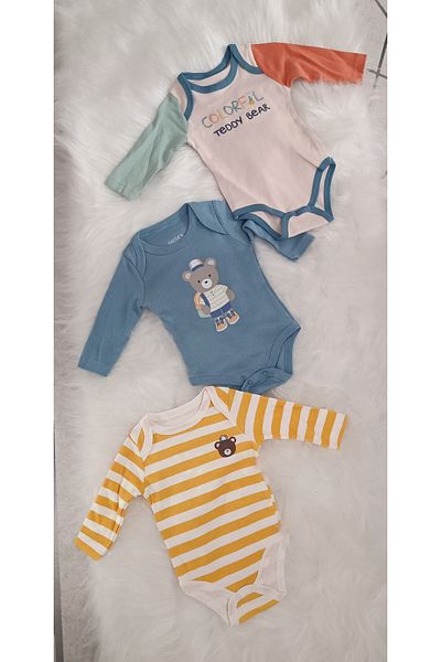 Necix's Colorful Teddy Baby Boy 3-Piece Snap Badi