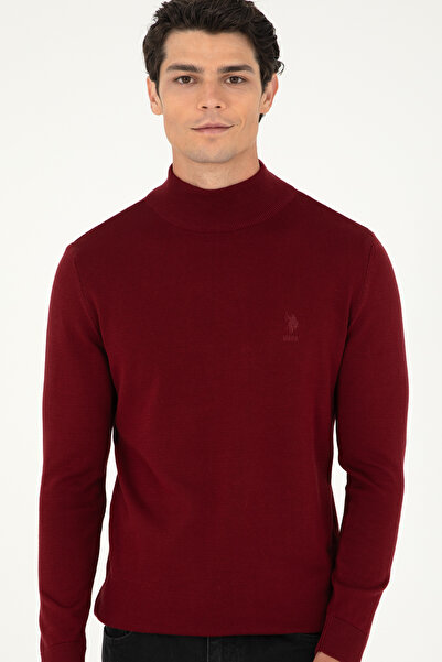 U.S. Polo Assn. Erkek Slim Fit Yarım Boğazlı Bordo Basic Kazak 50288887-VR014