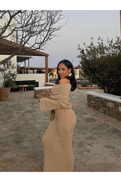 theanemos STRAPLEZ ÖRGÜ UZUN ELBİSE - BEJ