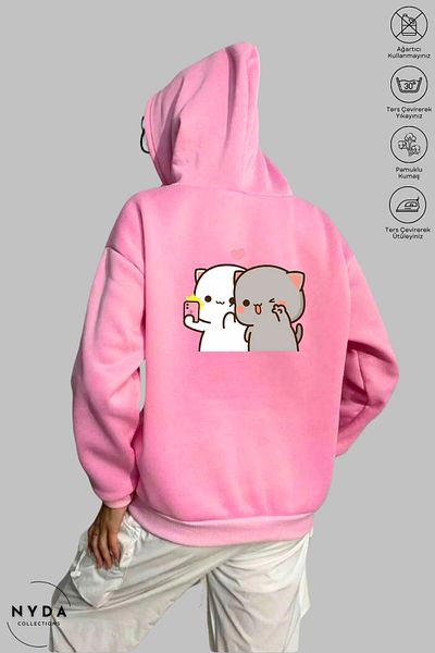Nyda Collections Unisex Oversize βαμβακερή κουκούλα - Φούτερ με μακρυμάνικη κουκούλα, Selfie printed