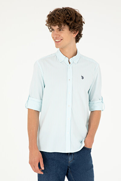 U.S. Polo Assn. Erkek Su Yeşili Çizgili Gömlek 50288675-VR083