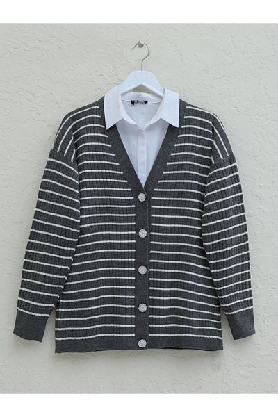 Modamorfo Smoked Stone Detailed Buttoned Knitwear Cardigan