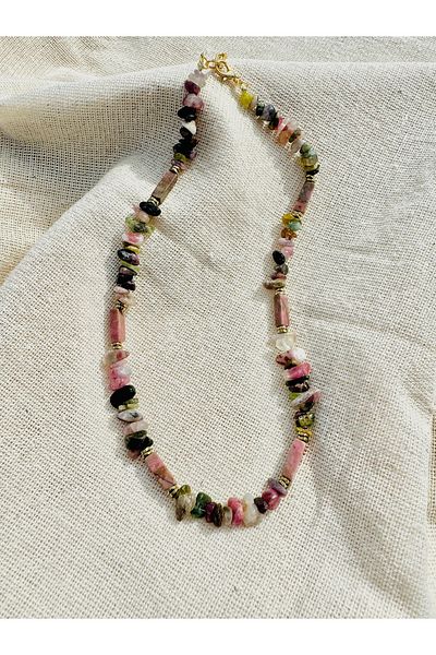 CAPO by Aytaç Yamaç Natural Stone Women's Necklace with Tourmaline and Rhodonite Stones
