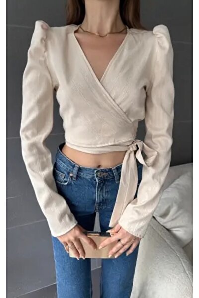 ACTRİS Μπλούζα Crop με διπλό στήθος με μακρυά μανίκια με μπαλόνι