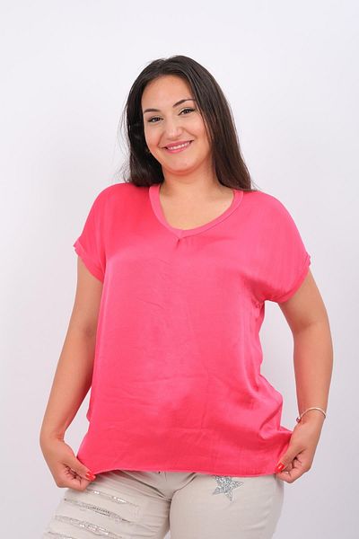 Modalook Pomegranate Flower Colored Satin V-Neck Blouse