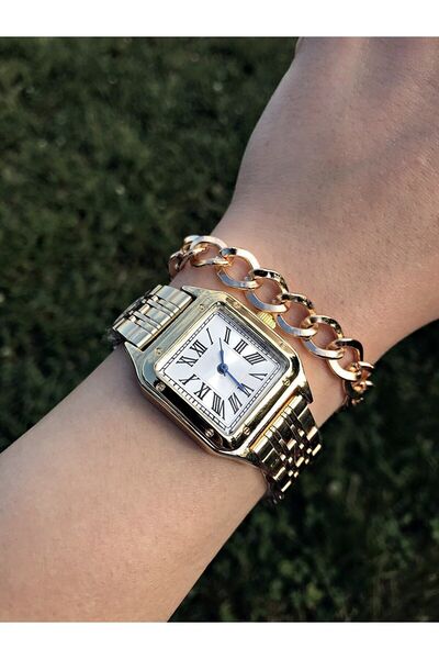 ÇENÇEN Kadın Altın Renk Kasa Beyaz Kadran Model Kol Saati