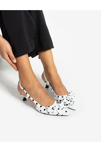 İLVİ Avalloc Genuine Leather Women's White Black Heeled Sandals