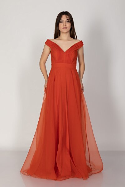 DORİDORCA 3038 Yaka Drapeli Organze Nişanlık Abiye