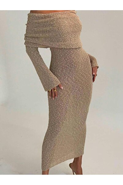 theanemos STRAPLEZ ÖRGÜ UZUN ELBİSE - BEJ