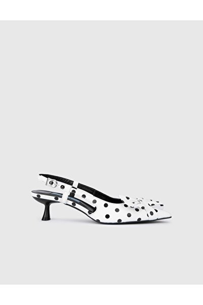 İLVİ Avalloc Genuine Leather Women's White Black Heeled Sandals