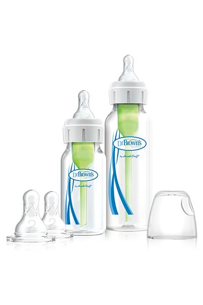 Dr.Brown's Narrow Mouth Glass Feeding Bottle and 2 Level Narrow Mouth Bottle Nipple Set