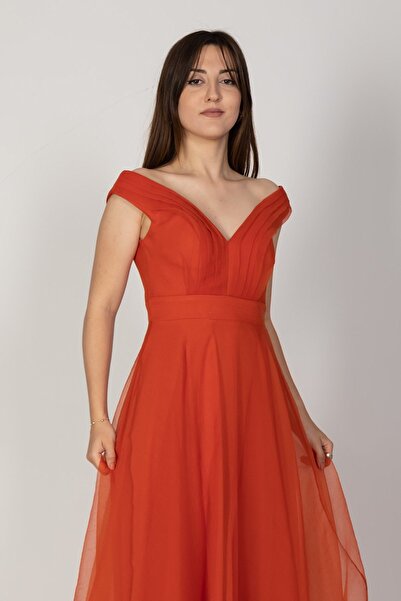 DORİDORCA 3038 Yaka Drapeli Organze Nişanlık Abiye