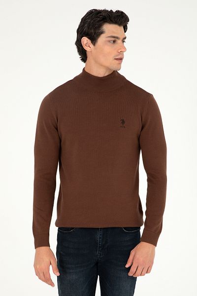 U.S. Polo Assn. Men's Slim Fit Half Throat Brown Basic Sweater 50288887 -Vr158