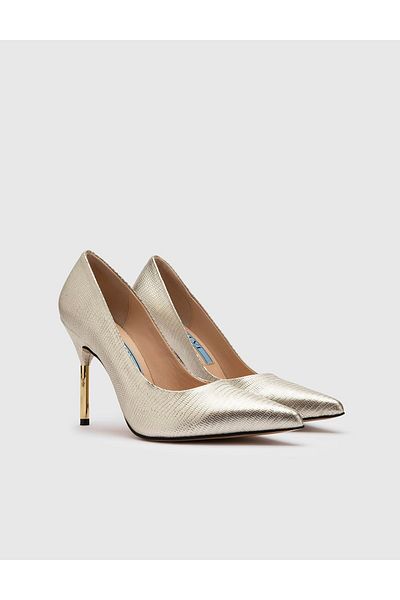 İLVİ Stiletto auriu pentru femei din piele naturală imprimată Jarif