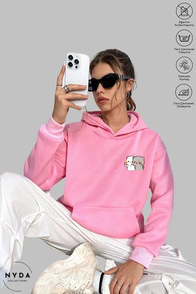 Nyda Collections Unisex Oversize βαμβακερή κουκούλα - Φούτερ με μακρυμάνικη κουκούλα, Selfie printed