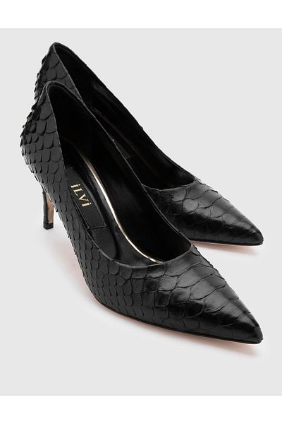 İLVİ Dorra Genuine Snake Leather Women's Black Stiletto