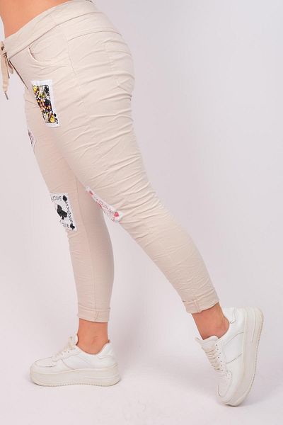 Modalook Sequin Card Patterned Lycra Trousers Beige Color