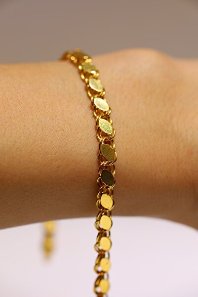Yenigün Kuyumculuk 14 Ayar Altın Cimarlı Pullu Zincirli Bileklik