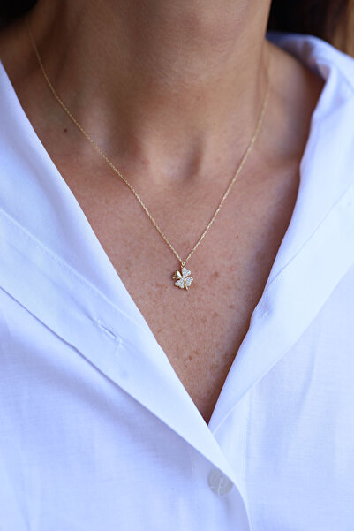 Yenigün Kuyumculuk 14 Ayar Altın Taşlı Yonca Kolye