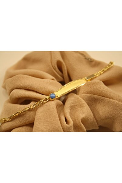 Yenigün Kuyumculuk 14 Ayar Altın Firuze Taşlı Kıvrım Zincirli Bebek Künye