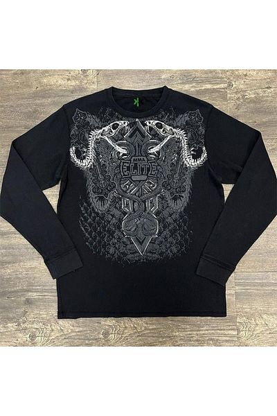 Gofeel Harajuku Black Mma Elite - Cross & Snake Cyber Grunge, Long Sleeve Thin Sweatshirt