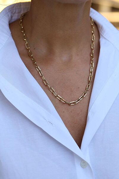 Yenigün Kuyumculuk 14 Ayar Altın Kalın Dikdörtgen Ataç Kolye