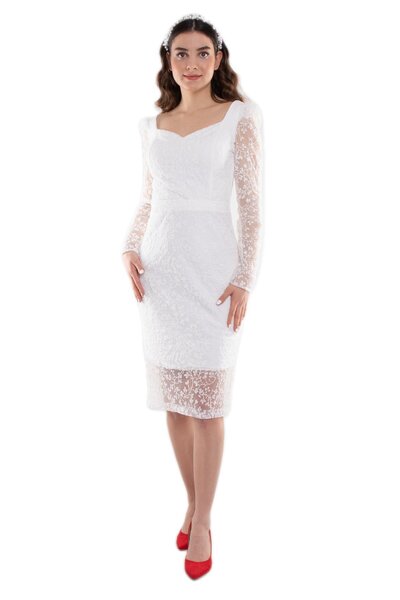 Dans 1441 Simli Öpücük Yaka Karpuz Kol Kısa Nikahlık Elbise