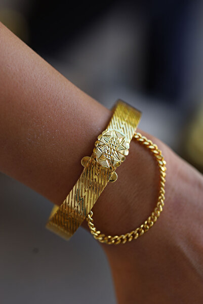 Yenigün Kuyumculuk 14 Ayar Altın Zincir Detaylı Kelepçe