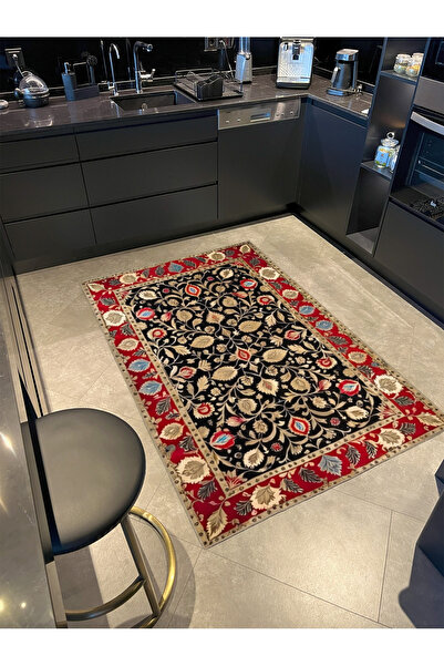 Rugs Modern Halı Συλλογή Παρισιού Μαύρα θεματικά έθνικ μοτίβα λουλουδιών με μ...