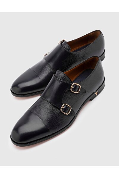 İLVİ Mauri Genuine Buffalo Deer Leather - Men's Navy Blue Classic Shoes