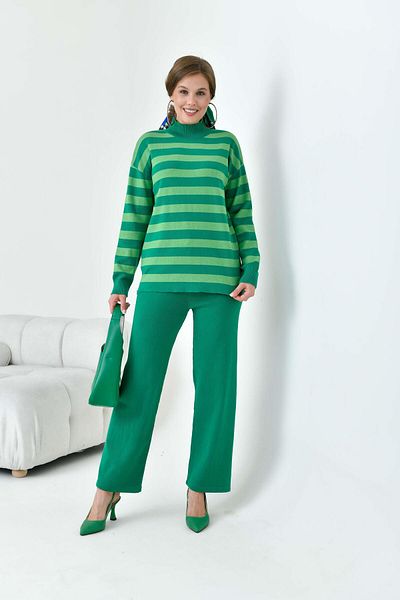 FTZ WOMEN Women's Striped Double Suit Green 20796