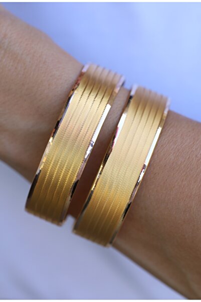 Yenigün Kuyumculuk 14 Ayar Altın 15 mm Trabzon Hasırı İkili Bilezik