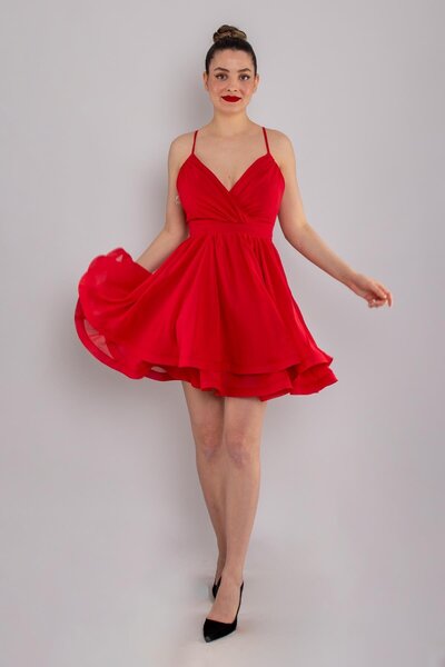 Saygın 237 İp Askılı Sırt Bağlamalı Kloş Kısa Elbise