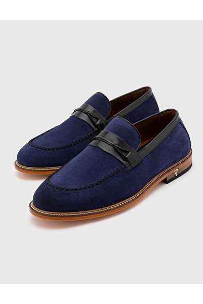 İLVİ Duilio Hakiki Süet Bufalo Deri Erkek Lacivert Klasik Ayakkabı