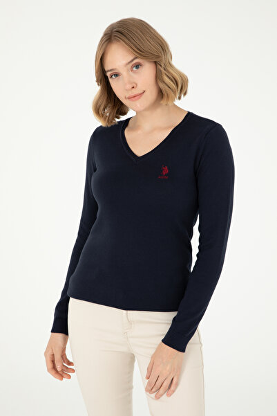 U.S. Polo Assn. Női sötétkék Basic V-nyakú pulóver 50288997-VR033