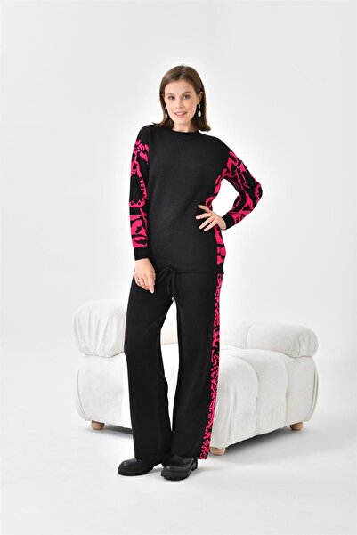 FTZ WOMEN Дамски комплект от две части с леопардов принт, черен и фуксия 20603