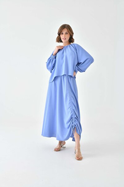 FTZ WOMEN Women's Gathered Skirt Suit Blue 30706