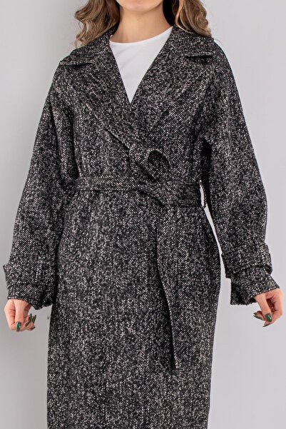 AYHAN 20288 Grizzled Belted Long Cashmere Coat