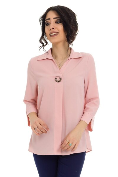AYHAN 81285 Broşlu Truvakar Kol Krep Bluz