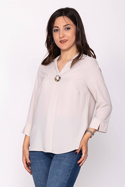 AYHAN 81285 Broşlu Truvakar Kol Krep Bluz