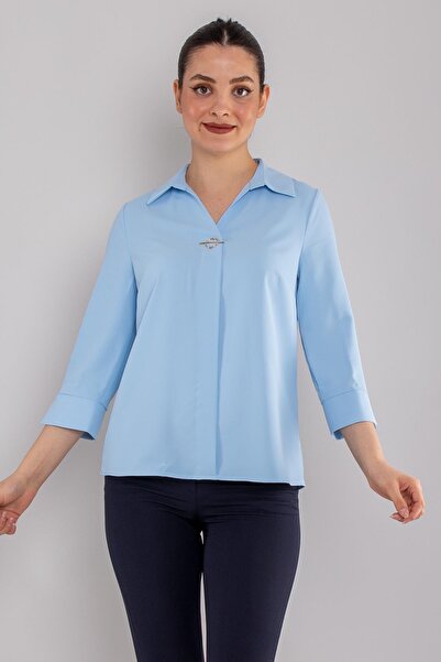 AYHAN 81285 Broşlu Truvakar Kol Krep Bluz