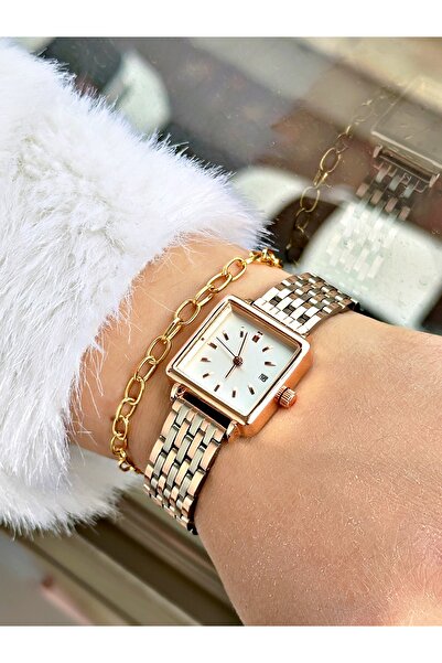 Tisaati Premium Series Square Calendar Metal Band Women's Wrist Watch-With Bracelet Gift