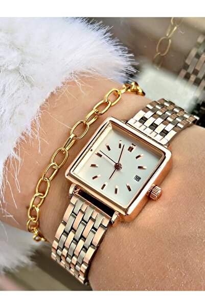 Tisaati Premium Series Square Calendar Metal Band Women's Wrist Watch-With Bracelet Gift