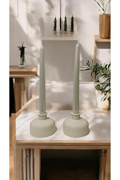 Porselian El Yapımı Minimalist Taş Mumluk Seti, Krem Renk Mumluk