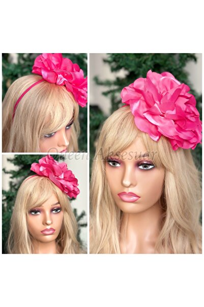 Queen Nelly تاج معدني منقوش بزهرة الورد الوردي الفوشيا للنساء والأطفال - للمن...