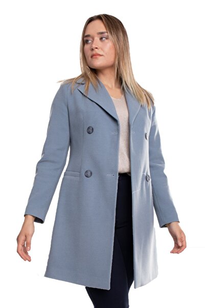 Olcay 3769 Büyük Beden P.m Düğmeli Erkek Yaka Kadın Kaşe Kaban